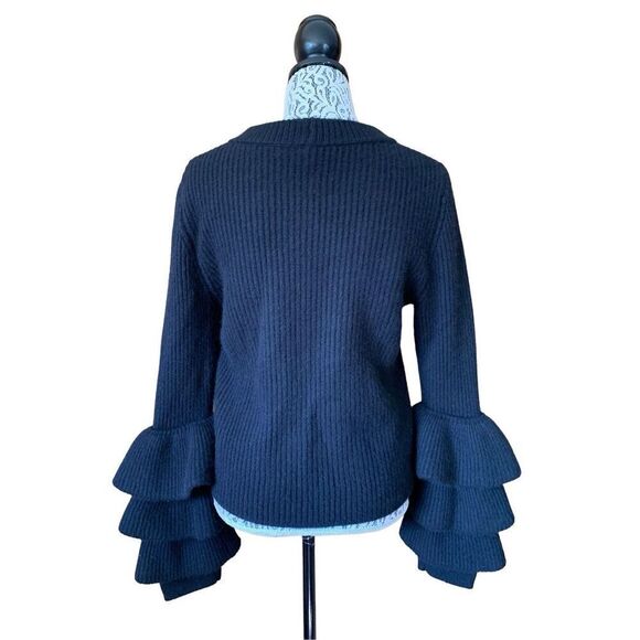 Saks Fifth Avenue Cashmere Tiered Ruffle Sleeve Sweater Black Size M - Picture 10 of 12